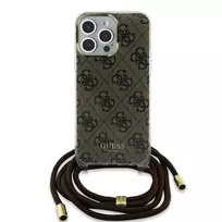 GUESS IML 4G Printed Crossbody Case for iPhone 15 Pro Max in Brown