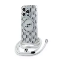 Karl Lagerfeld IML Monogram Crossbody K AND CH Heads MagSafe Case for iPhone 15 Pro, Transparent