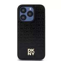 DKNY PU Leather Repeat Pattern Stack Logo MagSafe Case for iPhone 13 Pro, Black