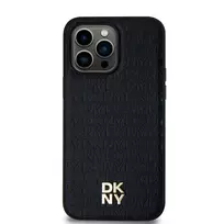 DKNY PU Leather Repeat Pattern Stack Logo MagSafe Case for iPhone 13 Pro Max in Black