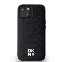 DKNY PU Leather Repeat Pattern Stack Logo MagSafe Case for iPhone 14, Black