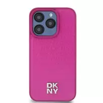 DKNY PU Leather Repeat Pattern Stack Logo MagSafe Case for iPhone 15 Pro in Pink