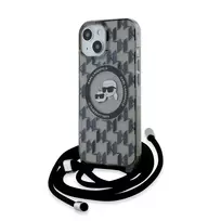 Karl Lagerfeld IML Monogram Crossbody K AND CH Heads MagSafe Case for iPhone 15, Black