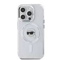 Karl Lagerfeld IML Karl Head Metal Frame MagSafe Case for iPhone 15 Pro Max, Transparent