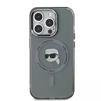 Karl Lagerfeld IML Karl Head Metal Frame MagSafe Case for iPhone 15 Pro, Black