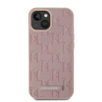 Karl Lagerfeld PU Leather Monogram Metal Logo MagSafe Case for iPhone 15 in Pink