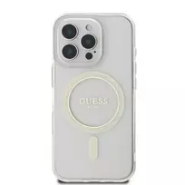 GUESS IML Glitter Ring MagSafe Case for iPhone 16 Pro Max, Transparent