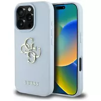 GUESS Case Grained Big 4G Logo Small Classic Logo for iPhone 16 Pro blue