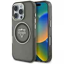 GUESS IML Metal Mountain Logo MagSafe Case for iPhone 16 Pro Max, Black