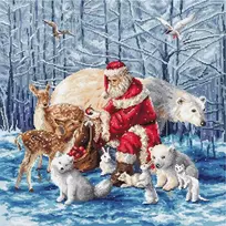 LetiStitch luca S Skaičiuojamas kryželio siuvinėjimo rinkinys "Santa and Friends" 38x38cm SLETIL8082
