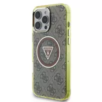 GUESS IML 4G Glitter and Triangle Logo MagSafe Case for iPhone 16 Pro in Brown