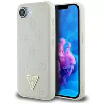 GUESS Grained pink Stamp Peony Triangle Logo phone case for iPhone 16e in beige with MagSafe