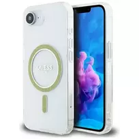 GUESS IML Glitter Circle phone case for iPhone 16e, transparent with MagSafe