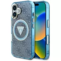 GUESS IML Metal Glitter 4G Circle Triangle phone case for iPhone 16, blue, with MagSafe