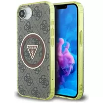 GUESS IML Metal Glitter 4G Circle Triangle MagSafe phone case for iPhone 16e, brown