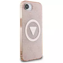 GUESS IML Metal Glitter 4G Circle Triangle MagSafe phone case for iPhone 16e in pink