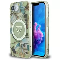 GUESS IML Metal Glitter Flower Triangle MagSafe Phone Case for iPhone 16e, Green