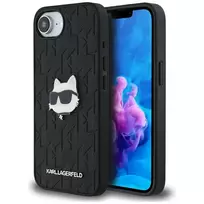 Karl Lagerfeld Monogram Choupette Head Pin phone case for iPhone 16, black