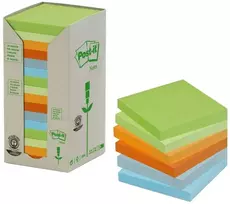 3M Lipnūs lapeliai „Post-it“ perdirbimui, įvairių spalvų, 76 x 76 mm, 16 vnt. pakuotėje.
