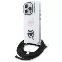 Karl Lagerfeld IML Crossbody Karl AND Choupette Headphone Case for iPhone 16 Pro, White