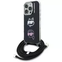 Karl Lagerfeld IML Crossbody Karl AND Choupette Headphone Case for iPhone 16 Pro Max, Black