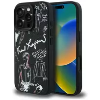 Karl Lagerfeld Grained Pattern  AND  Logo phone case with MagSafe support for iPhone 16 Pro, black