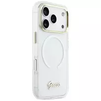 GUESS IML Gradient Script Metal Phone Case with MagSafe Support for iPhone 17 Pro Max, White