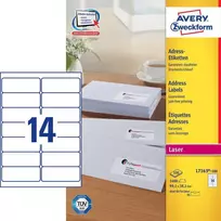 Avery Zweckform „Avery L7163-100“, baltas, apvalus stačiakampis, permanentinis, DIN A4, popierius, lazeris