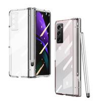 Luxury Plating S Pen Holder Clear Case For Samsung Galaxy Z Fold 3 4 Fold4 5g Fold3 Fold 2 Fold2 With Screen Protector Film for Galaxy Z Fold 4 gryna