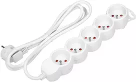 Orno Przedłużacz 5 kontaktų prailgintuvas 2P+Z, 5m H05VV-F 3x1.5mm2, Imax=16A, plokščias kištukas, baltas