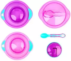 VITAL BABY 2 kelioniniai dubenėliai su siurbtuku, dangčiu ir šaukšteliu, rožinis/mėlynas