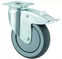 Tente Pasukamas ratukas su stabdžiu, guminis, Ø100 mm, 100 kg, DIN rutulinis guolis, su plokštele