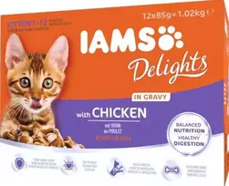 Eukanuba IAMS Delights Kitten vištiena padaže - šlapias kačių maistas - 12 x 85g