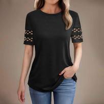 Women's Summer New Lace Patch Short-sleeved T-shirt Round Neck Top S juoda