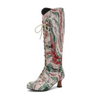 Retro Knee High Western Boots Cowboy Women's Victorian Tall Boot Cutout Kitten Heel Shoes 2024 Fall Winter Soft PU Comfy 4.5