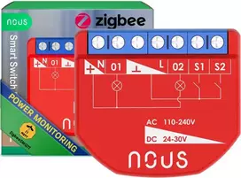 Nous Išmani relė / jungiklis su sauso kontakto jungtimis, 2 kanalų, su galios matavimu ZigBee 2MQTT, TUYA