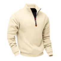 Men's Sweatshirt Quarter Zipper Ribbed Long Sleeve Shirts Slim Fit Workout Casual Pullover Fall Winter Tops L smėlis