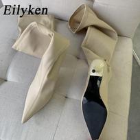Fashion Eilyken Thigh High Boots Over The Knee Elastic Stretch Boots Women Sexy Pointed Toe Low Heels Sock Botas Mujer 35 abrikosas