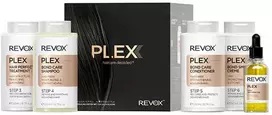 Rinkinys „Revox B77“: „Plex Bond Step 3“ plaukų kreminis prieš lūžinėjimą, 260 ml + „Plex Bond Step 4“ plaukų šampūnas stiprinimui, 260 ml + „Plex Bond Step 5“ atkuriamasis plaukų kondicionierius, 260 ml + „Plex Bond Step 6“ atkuriamasis plaukų kreminis, 260 ml + „Plex Bond“