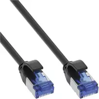 InLine® Patch kabelis plonas, Cat.6A, S/FTP, TPE (LSZH) lankstus, PoE, juodas, 15m