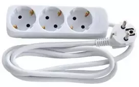 Thorkild Larsen E-line 3-jų lizdų kištukas 3G1.0 - H05VV-F, baltas, su Schuko jungtimi, 230V/16A, plastikinis laidas, 1,5 m