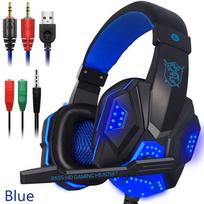 Ausinės su mikrofonu ir LED apšvietimu žaidimams, skirtos nešiojamajam kompiuteriui, mobiliajam telefonui, PS4 mėlyna