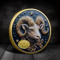 Europos ir Amerikos zodiako proginės monetos, deimantais puoštos monetos, Tarot noras Saulės Dievui, auksinės ir sidabrinės monetos, papuošalai