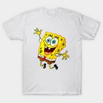 Men Black Print T-shirt Spongebob Classic No-Cut Transfer Paper Print Cotton Tshirt S balta