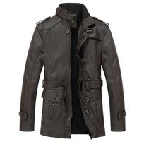 Men's Mid-Length Fleece-Lined Biker Jacket - Leather, Fur-Trimmed, Stand Collar L kava