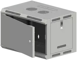 Pakabinama spintelė 19" 9U 600x500, neskaidoma, vienvėrės METALINĖS DURYS, pilnas galinis dangtis, kilnojami perforuoti šoniniai dangčiai, pilka spalva, 4 sijos, FLAT PACK ALANTEC