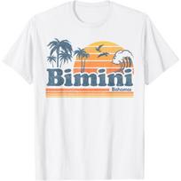 Bimini Bahamai Paplūdimys Vasaros Atostogos Saulė Vintažiniai 70-ųjų Retro Marškinėliai S balta