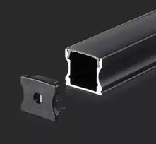 V-tac LED paviršinis profilis, juodas, 2m, su dangteliu ir montavimo priedais