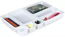 Storage Solutions Vilde Rašomojo stalo stalčių organizatorius baltas modulinis 8 vnt.