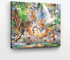 Tapyba pagal skaičius Tigro jaunikliai prie vandens 40x50 cm